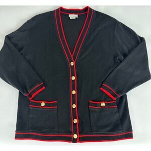 Vintage Long Line Two pocket Grandpa Cardigan Sweater Gold Tone Buttons Large